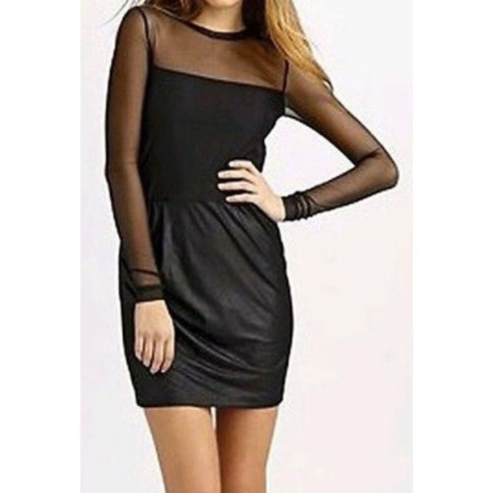 BcbgMaxAzria sheer Faux suede long sleeve dress.